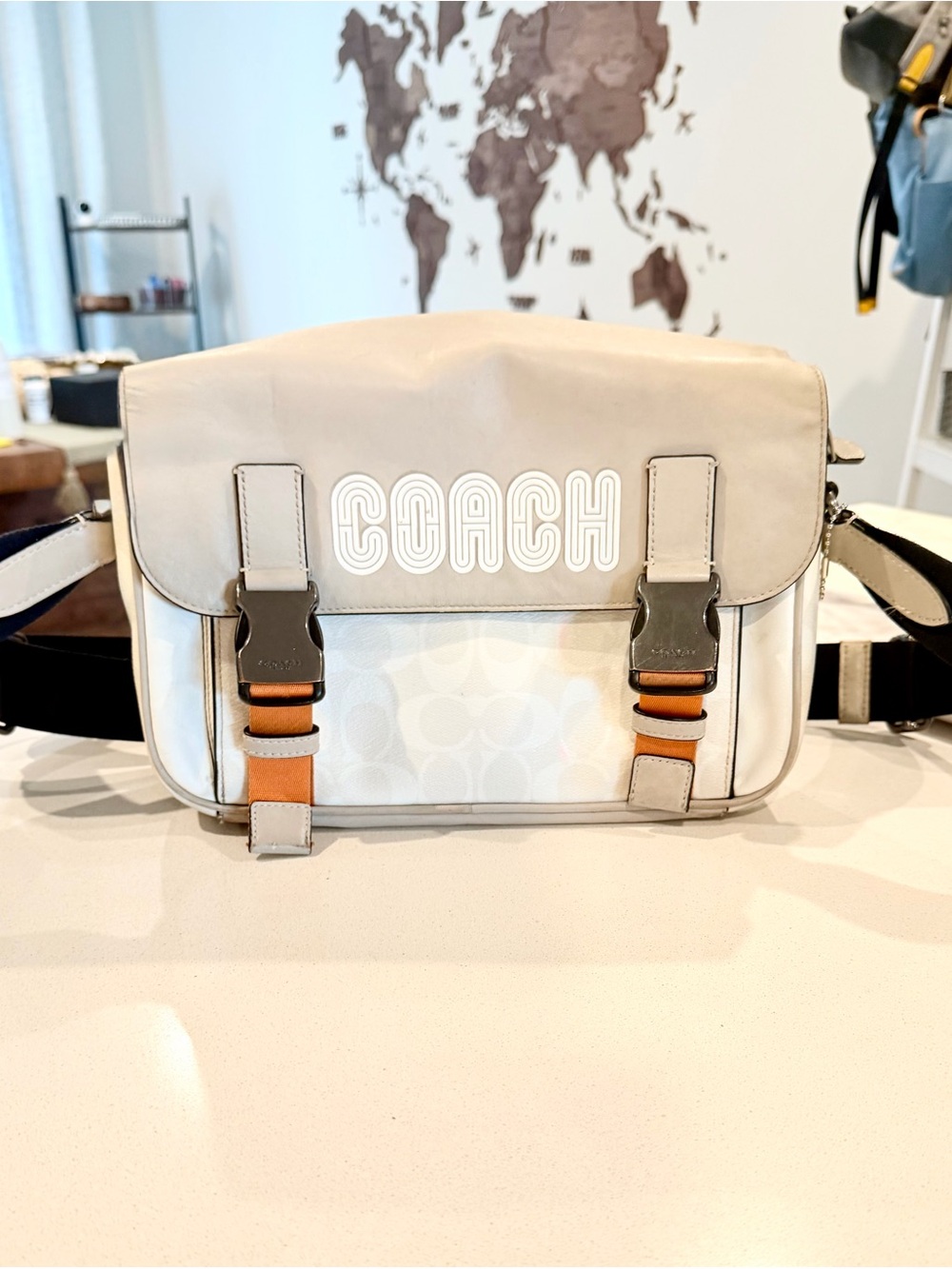COACH Cream and Tan Leather Signature Flap Crossbody - Picture 2 of 9